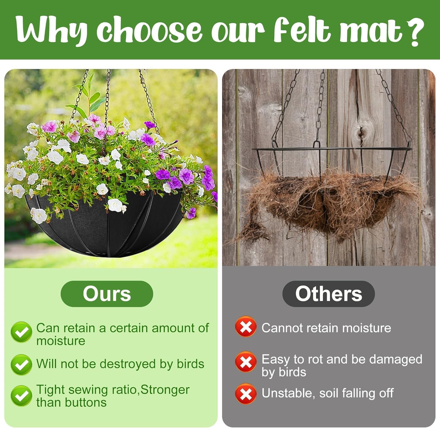 Thumbnail 2 de GIONAR 6PCS fabric planter basket liner (14inch/35cm felt) for hanging wall planters