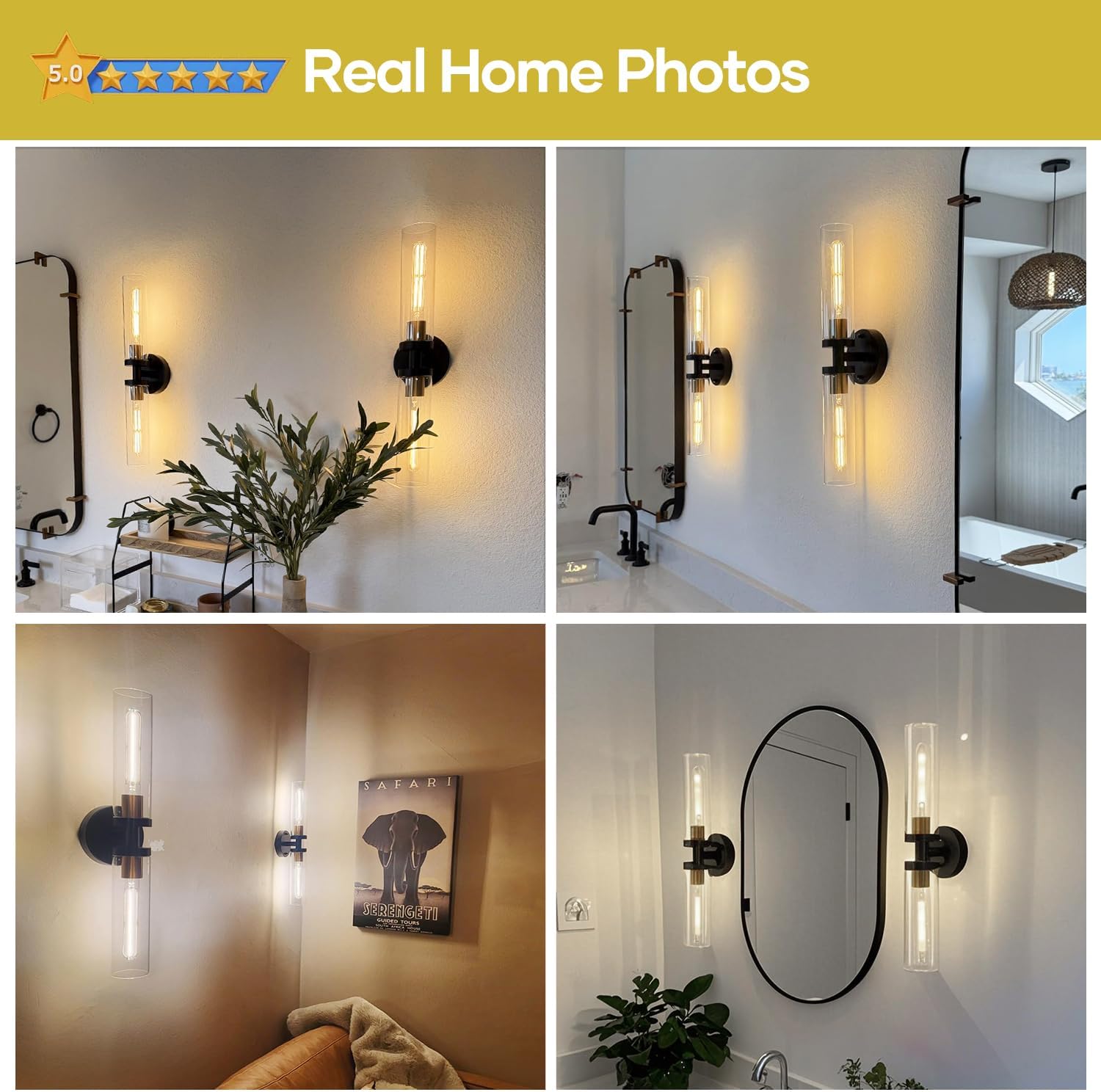 Detalle 1 de Indoi Wall Sconces 22" Black Gold Set