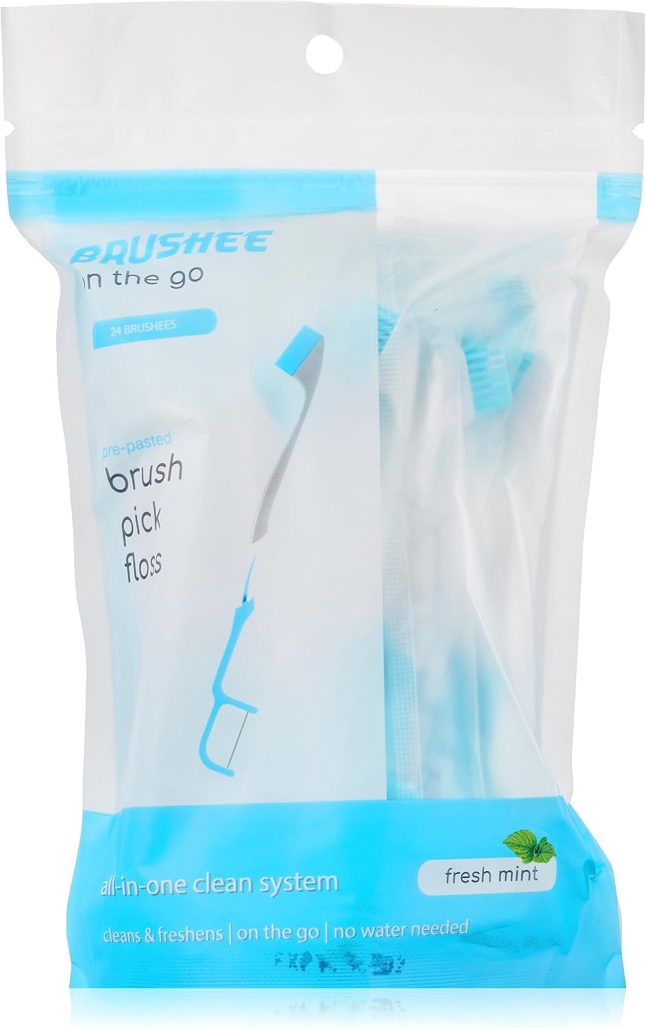Detalle de Brushee - The Evolution of Oral Care: 4-in-1 Portable Brush with Paste, Floss, and Pick (24-Pack)