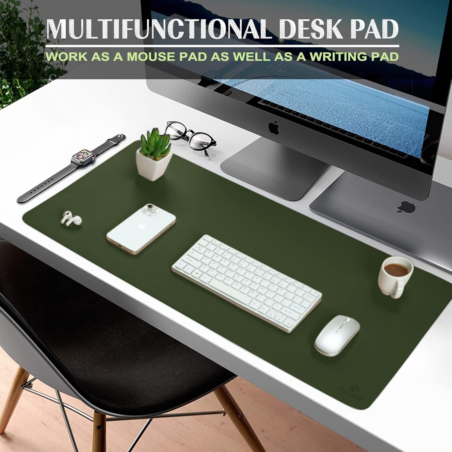Thumbnail 1 de K KNODEL Large Office Leather Desk Mat (80x40cm) in Dark Green