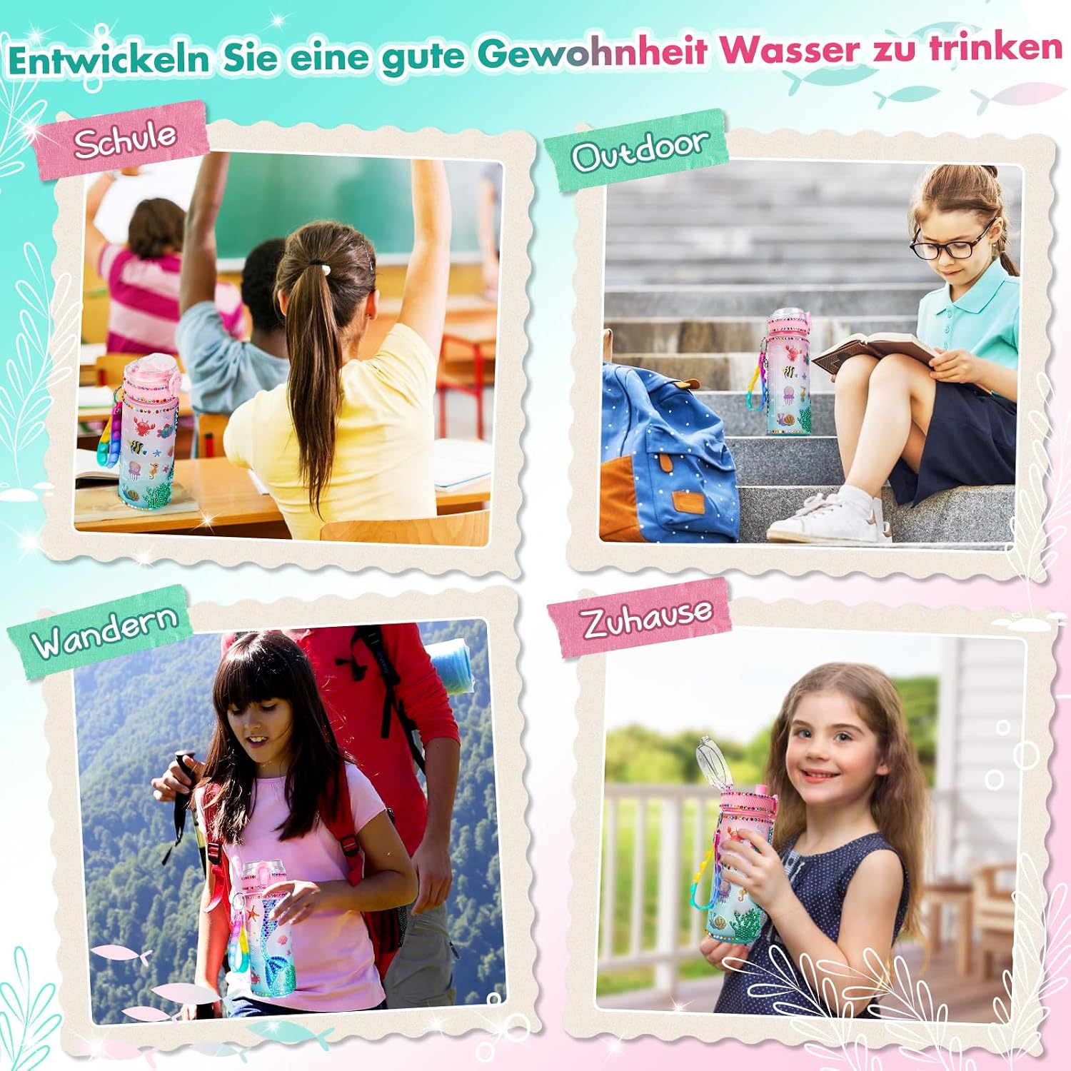 Thumbnail 3 de Mädchen Trinkflasche Meerjungfrau Diamant Painting