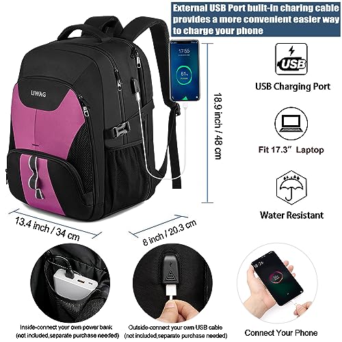 Detalle 2 de LIWAG Mochila Mujer Grande 50L: Portátil de 17'', Impermeable y Antirrobo para Trabajo y Viaje