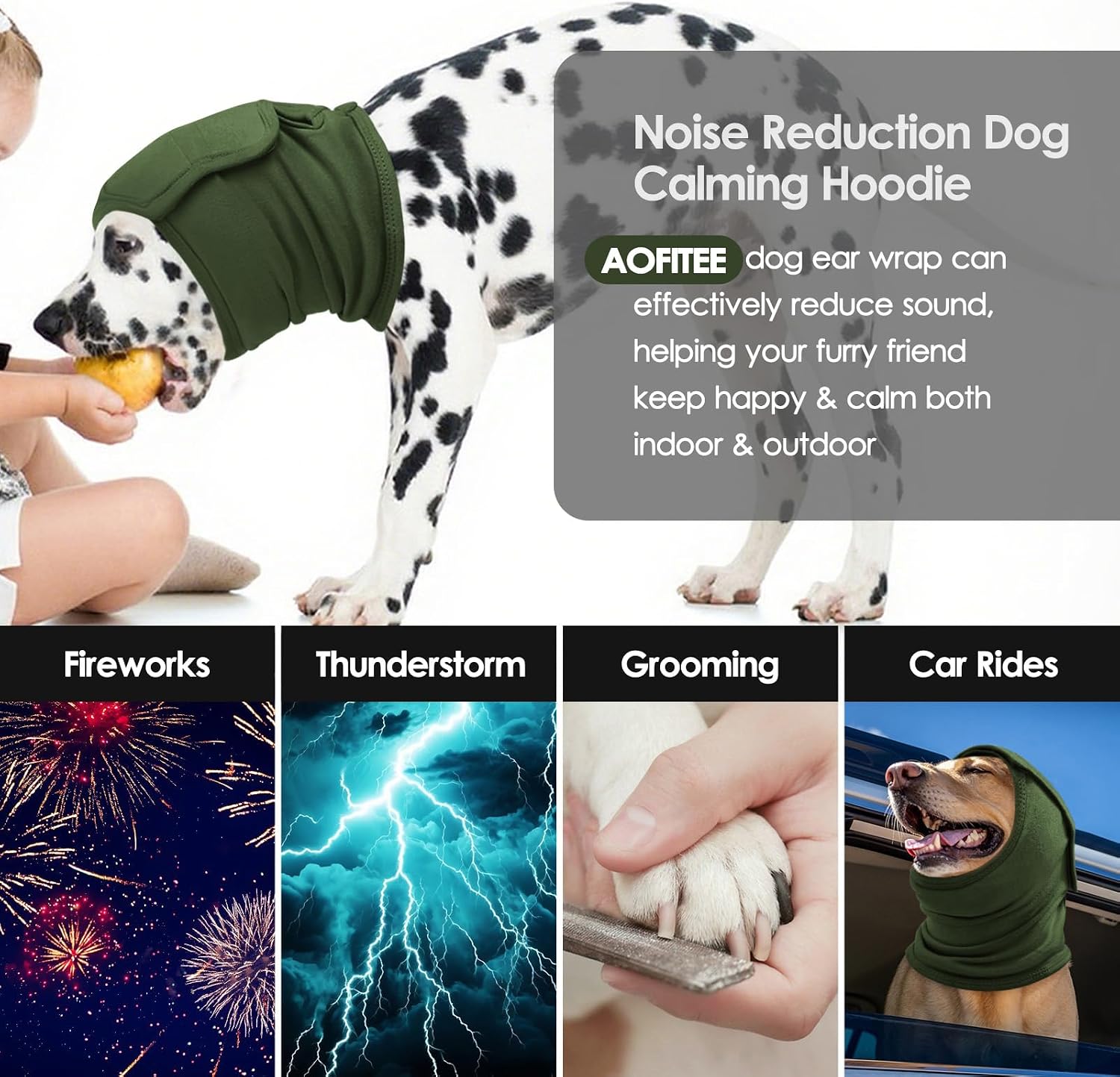 Detalle de AOFITEE Dog Calming Hoodie: Soft, Adjustable Noise-Protection Head Wrap for Anxiety Relief