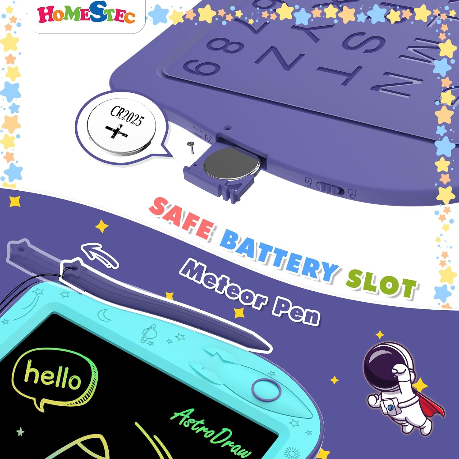 Detalle 2 de HOMESTEC AstroDraw AB0811 LCD Drawing Tablet, Aqua/Purple Space Design