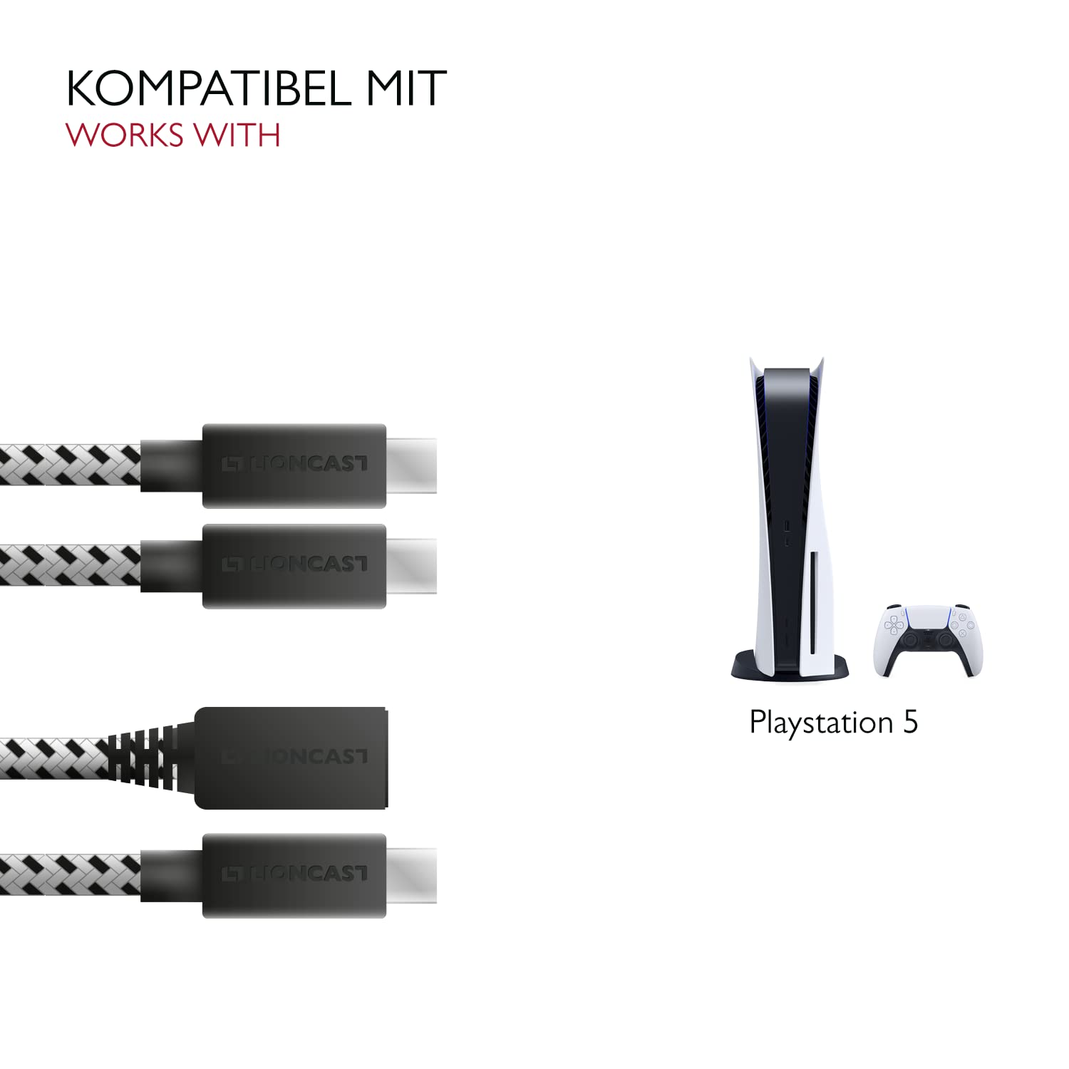 Detalle de Lioncast Ladekabel für PS5 – 4 m DualSense Laden & Spielen mit Nylonmantel