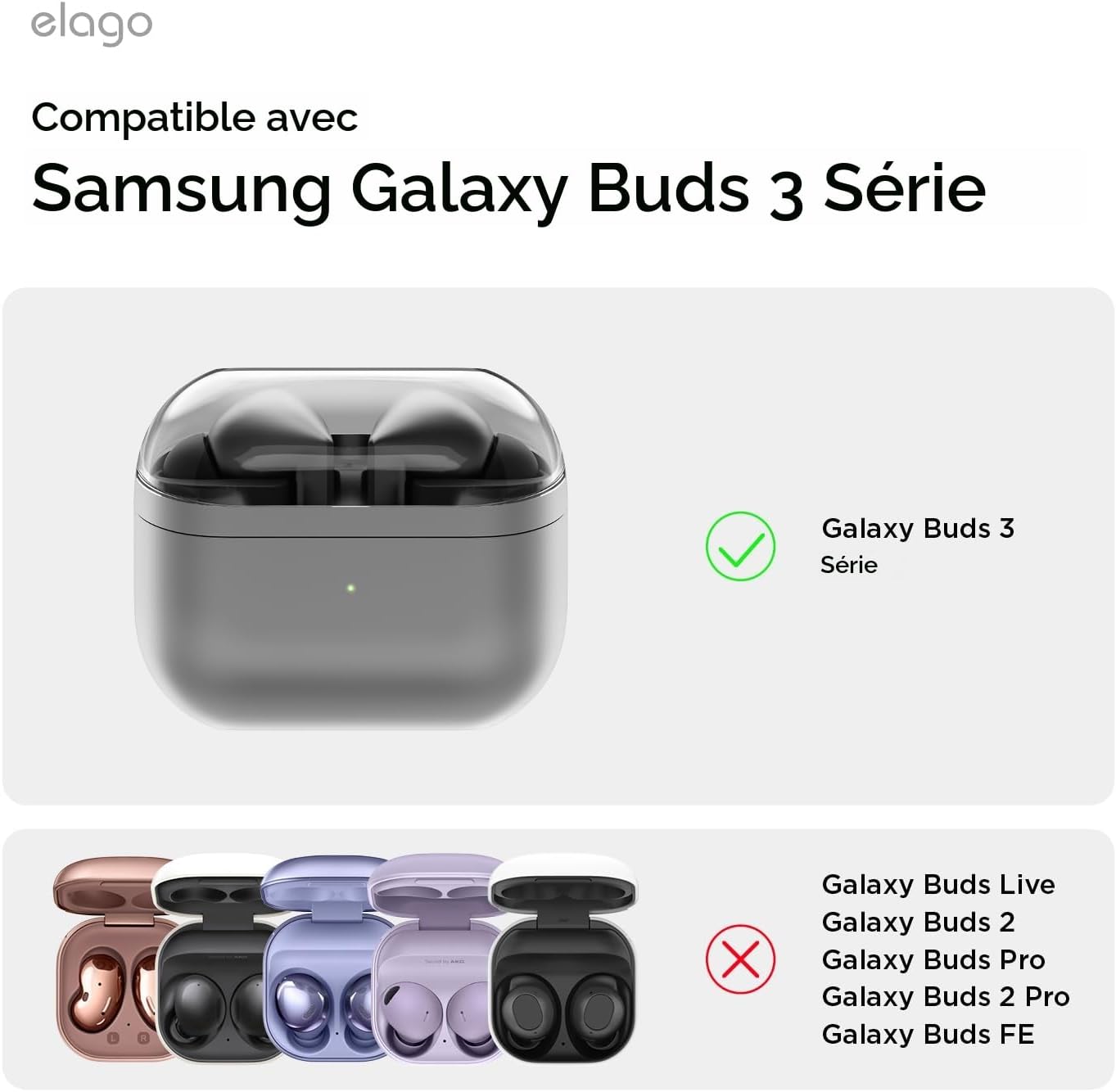 Thumbnail 1 de elago Coque en silicone pour Samsung Galaxy Buds 3 / 3 Pro / 3 FE (noir) avec mousqueton