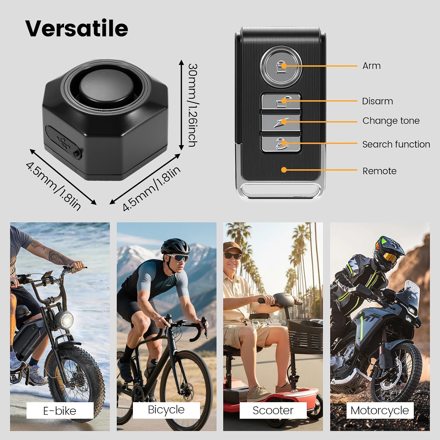 Detalle de Jaxiyun draadloos fiets- en scooteralarm met sirene van 110 dB