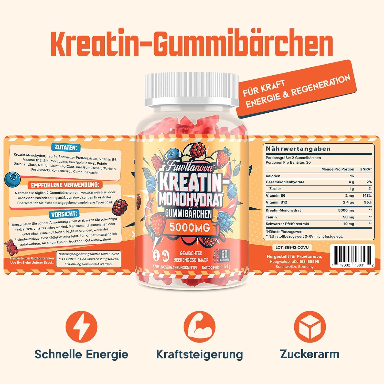 Thumbnail 5 de Fruvitanova Kreatin Gummibärchen 🍬