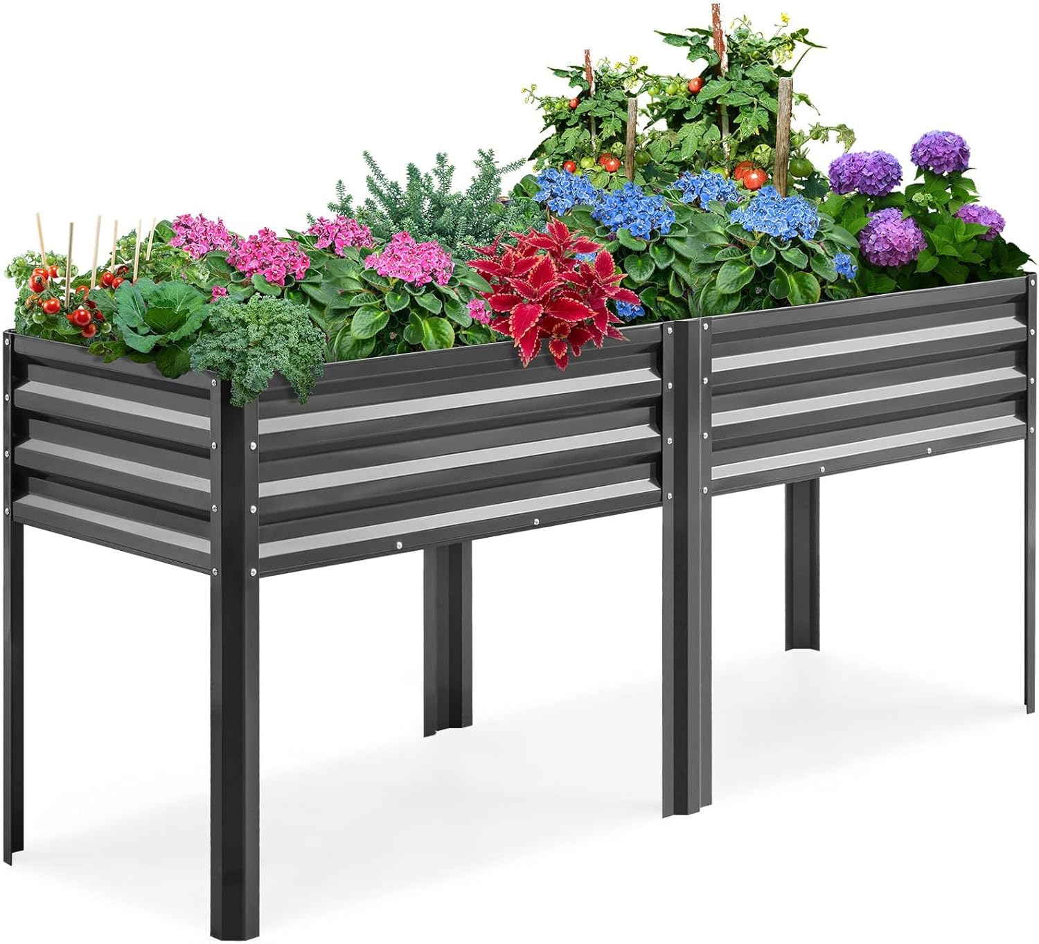 KING BIRD Raised Garden Bed with Legs (Galvanized) — Dark Grey Elevated Planter Box, 600 lb Capacity