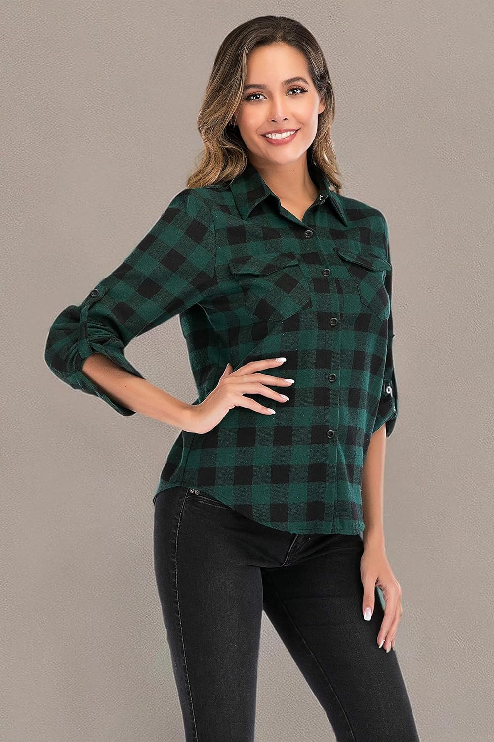 Thumbnail 5 de Enjoyoself Damen karierte Flanellbluse (Langarm) im Cowboy-/Holzfäller-Stil mit Knopfleiste