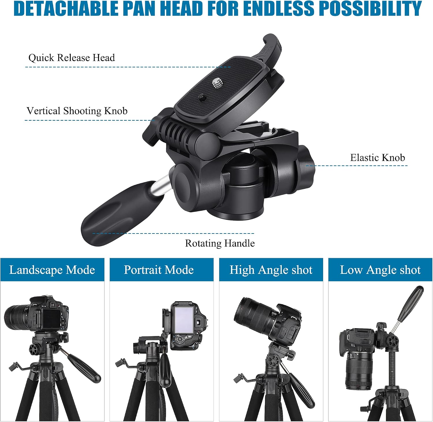 Detalle 2 de VICTIV 74” Camera Tripod with Phone Holder: Versatile Tall & Compact Stand