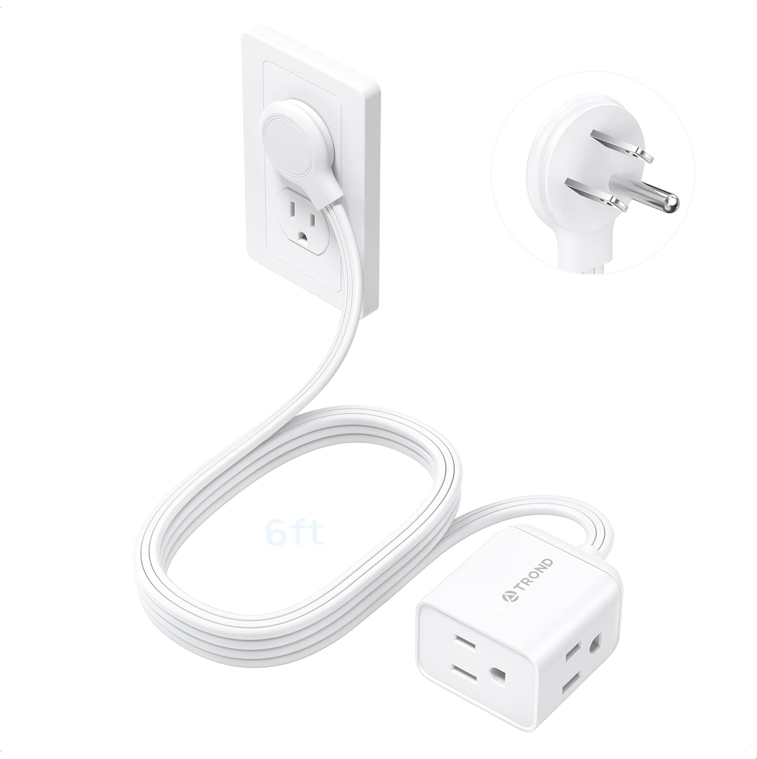 Detalle de TROND TD-EC-US01R 6 ft Flat-Plug Extension Cord with 3 Grounded Outlets