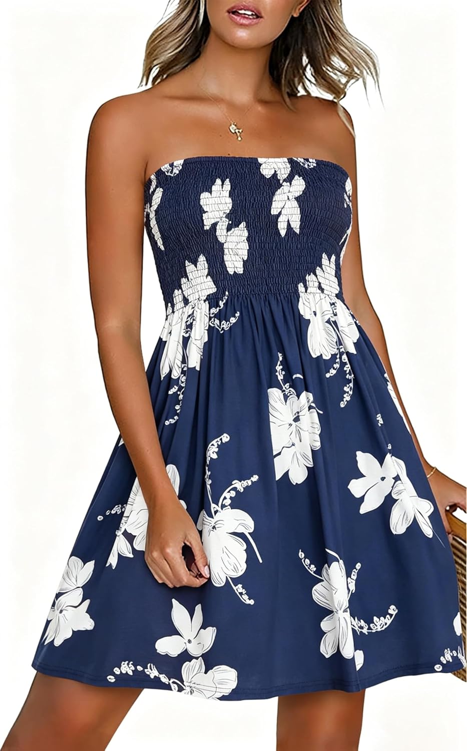 Detalle 2 de CHICALLURE Women's Strapless Summer Sundress, Boho Beach Style