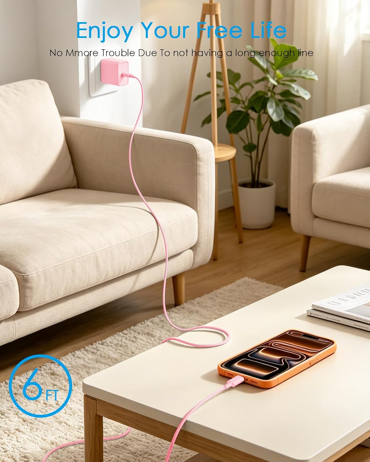 Thumbnail 6 de AISNI CA-43T USB-C Charger 3-Pack, 20W Adapters, 6 ft Cables, Light Pink