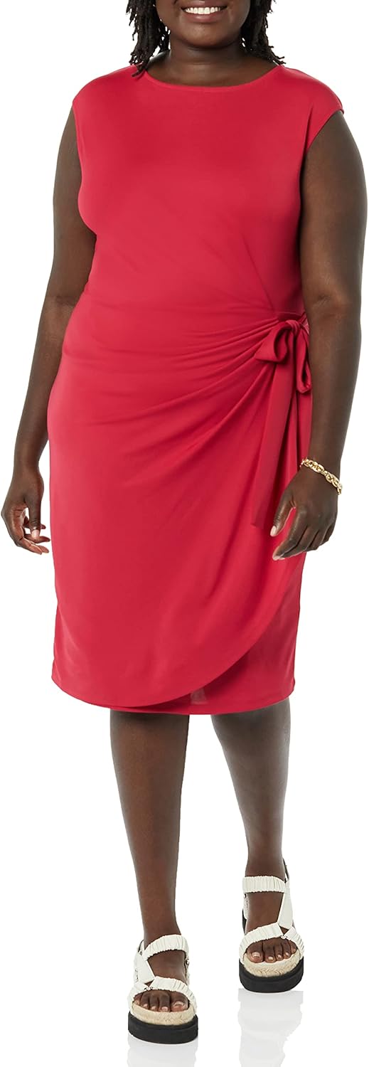 Detalle de Amazon Essentials Women's Cap Sleeve Boat-Neck Faux Wrap Dress