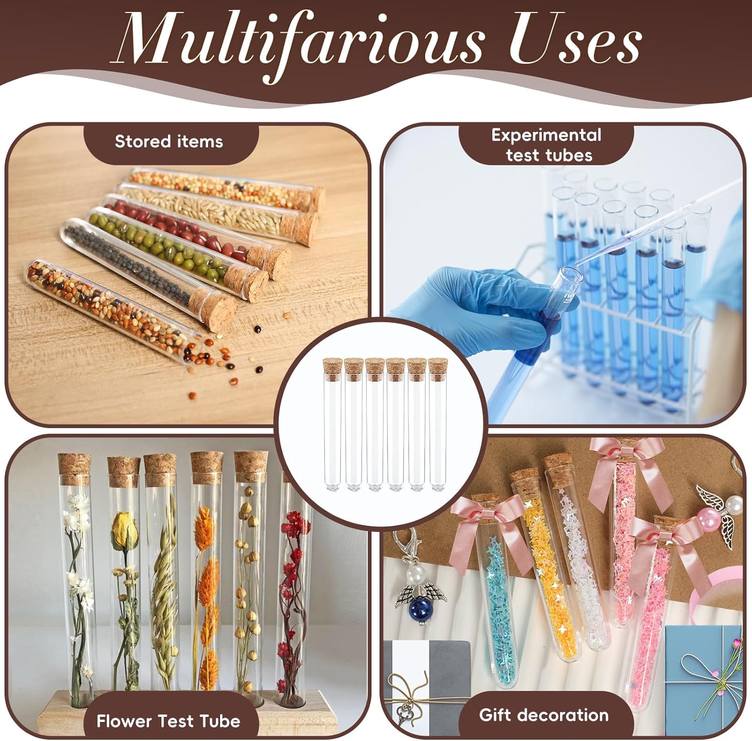 Thumbnail 6 de GOTFUN 20 Reagenzgläser mit Korken (12 mm × 75 mm) – transparentes Kunststoff-Set für Blumen, DIY & mehr