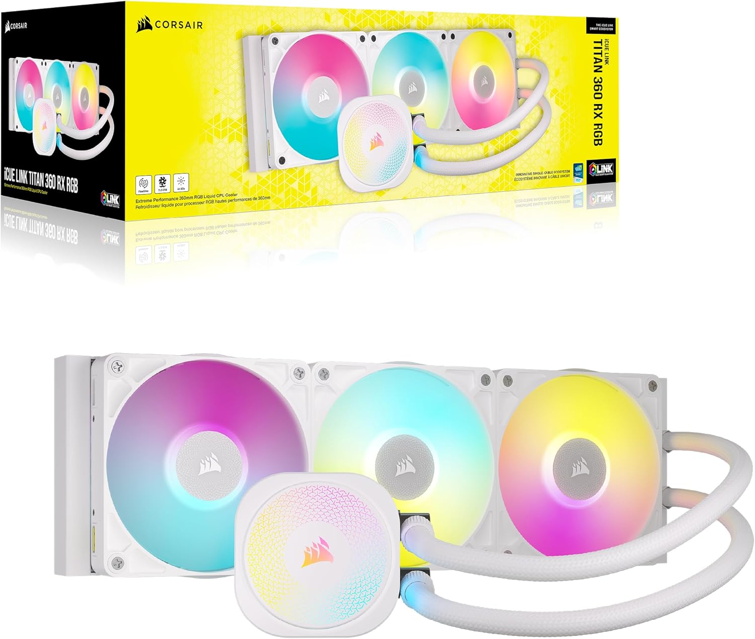 Thumbnail 6 de CORSAIR iCUE LINK TITAN 360 RX RGB AIO 360mm con Hub iCUE LINK e 3 ventole RX120 RGB bianche