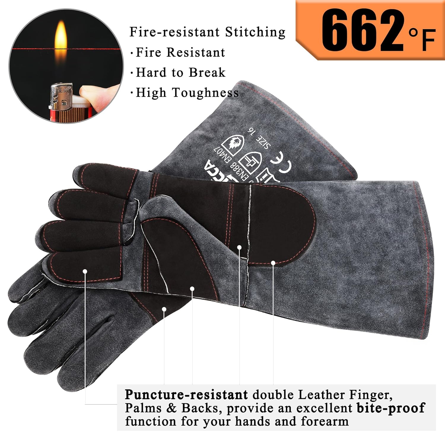 Thumbnail 4 de RAPICCA bite-proof animal handling gloves in reinforced leather (16in/40cm) for dogs, cats and bird/reptile handling