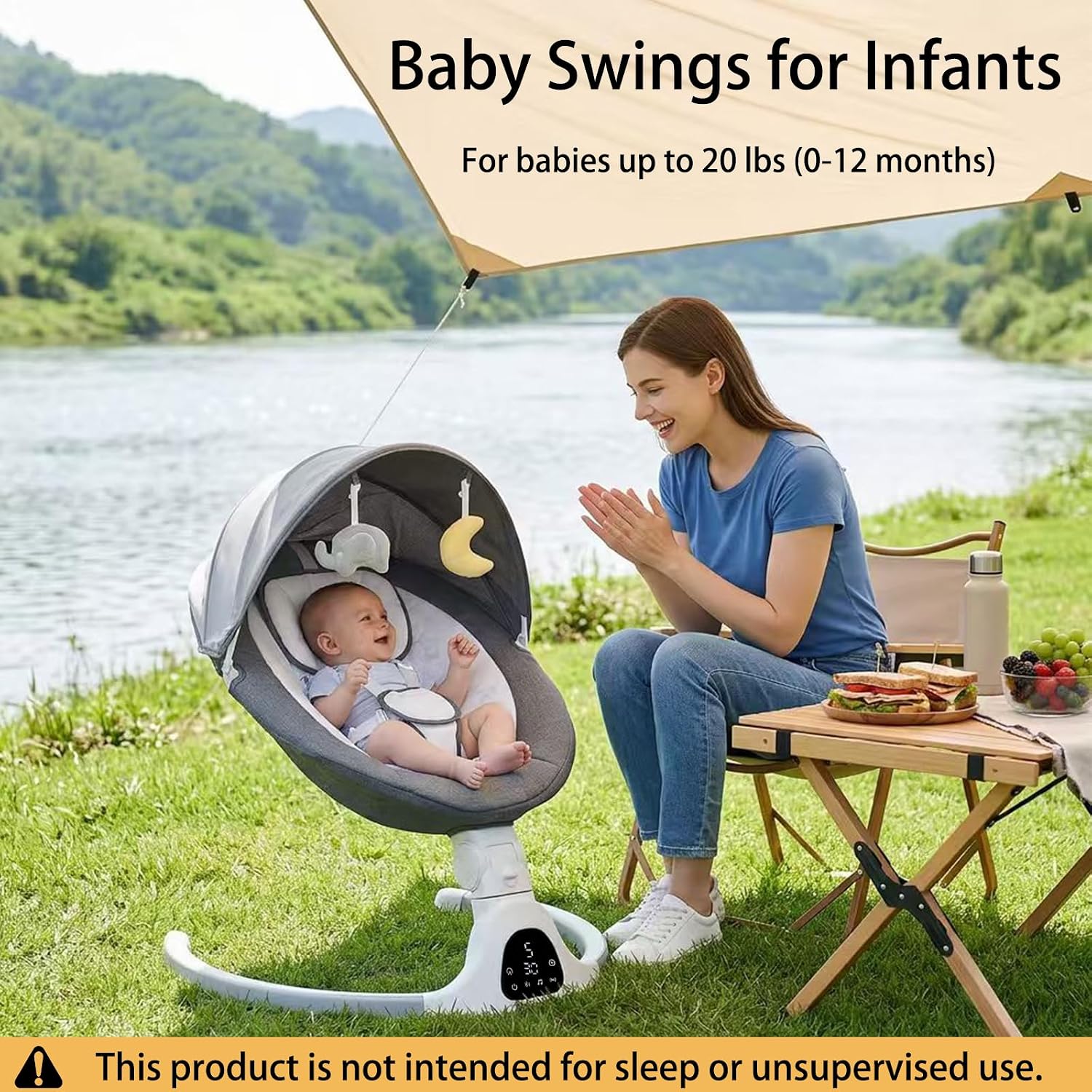 Detalle de JFOVMCYG Electric Baby Swing, 5 Speeds, Bluetooth Music and Timer, Gray