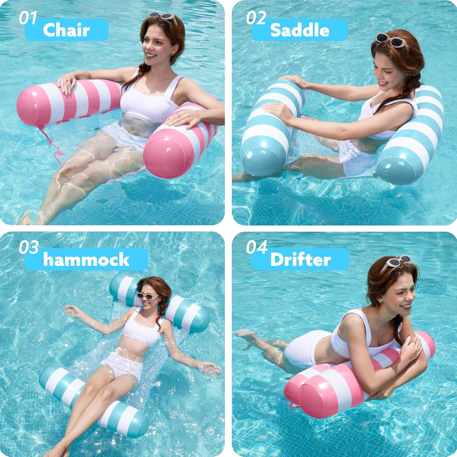 Thumbnail 1 de Sloosh 2er-Set Hängematte Pool Floats für Erwachsene – aufblasbare 4-in-1 Lounge Floaties (PVC)
