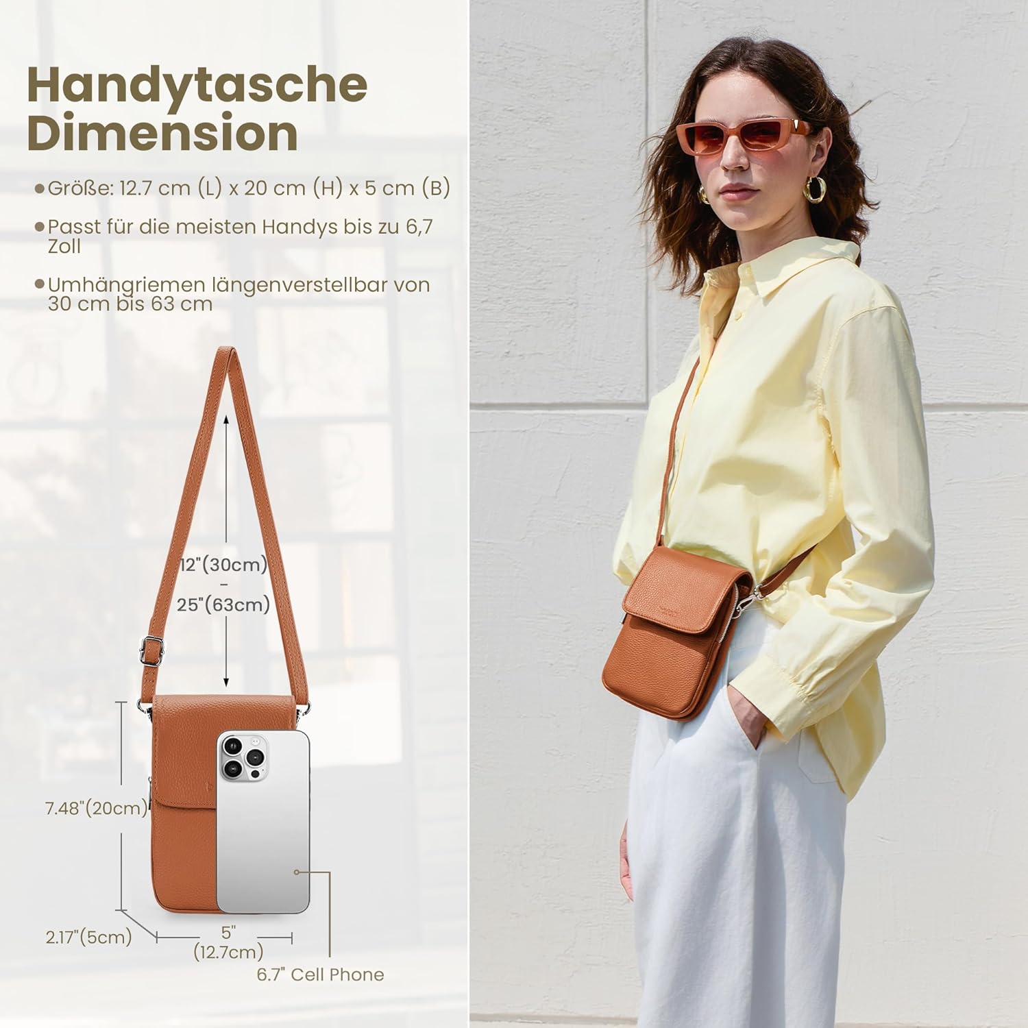 Thumbnail 4 de befen Echtleder Handytasche zum Unhängen Damen mit RFID-Schutz – Klein, stilvoll und praktisch