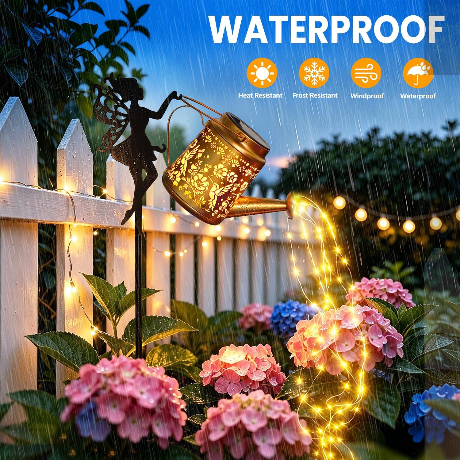Detalle de 2 Pack Solar Fairy Watering Can with Cascading Lights: Magnetic Night Garden Decor for Pathways