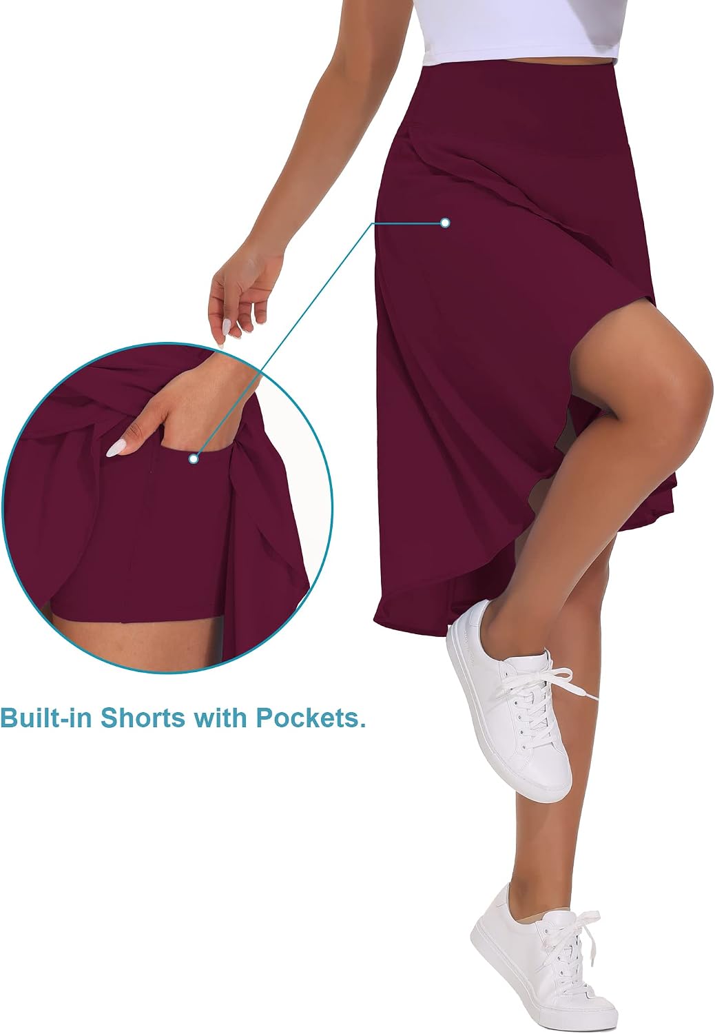 Detalle de THE GYM PEOPLE Hosenrock Damen Ruffle Wickelrock asymmetrische Skort mit hoher Taille und Taschen
