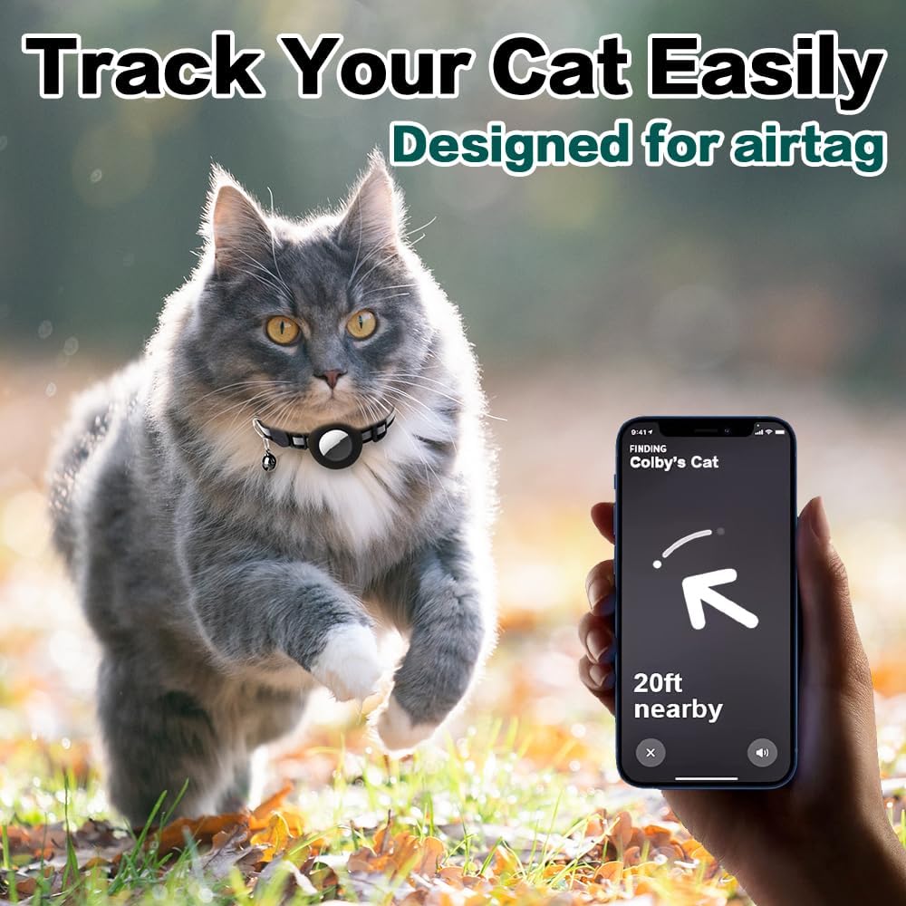 Thumbnail 1 de Dgerp Collare per Gatto con supporto AirTag, riflettente e fibbia di sicurezza (nero)