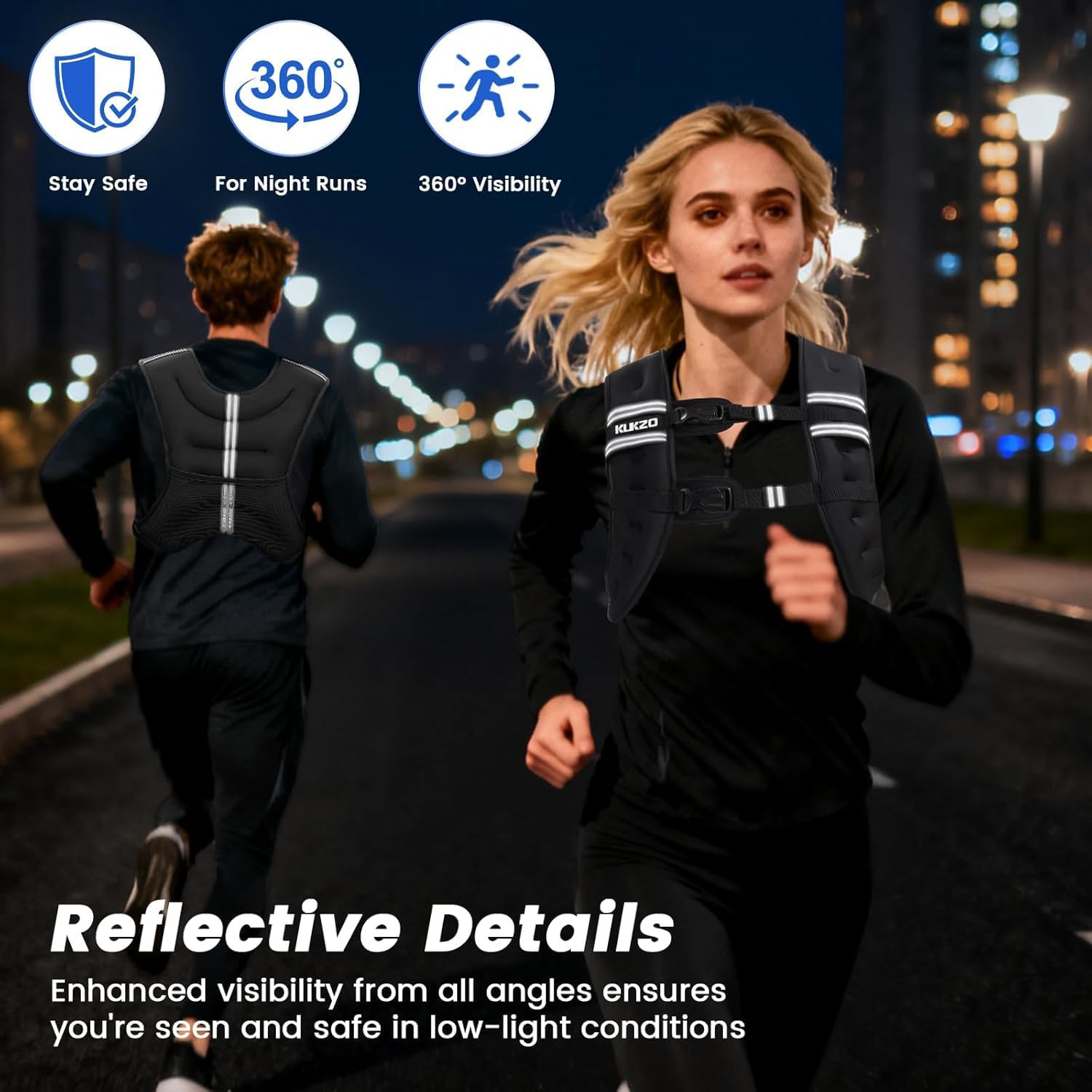 Detalle de KUKZO Weighted Vest Woman — Reflective, Odor-Free Comfort for Women (6/8/12/16/20/25/30 Lb)