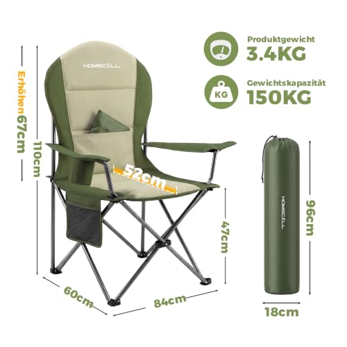 Detalle 2 de Homecall Campingstuhl faltbar bis 150 kg – Angelstuhl 108 cm, Grün (2er-Set)