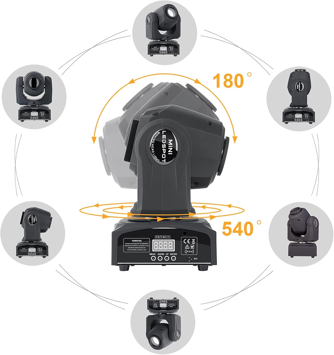 Detalle de ZKYMZL RYON-68EU rörligt LED-scenljus, 60 W med DMX512