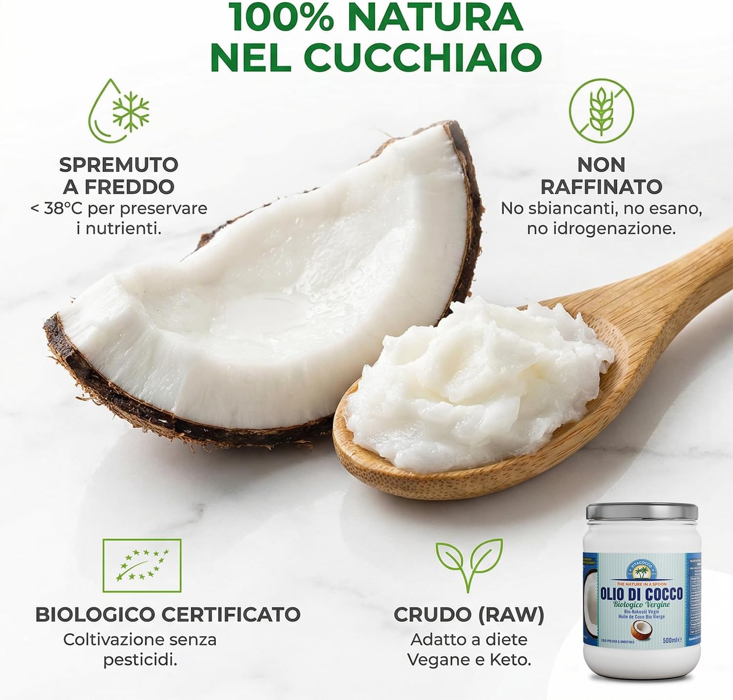 Thumbnail 1 de Exponatura Olio di Cocco Biologico 500 ml: crudo e spremuto a freddo, 100% naturale