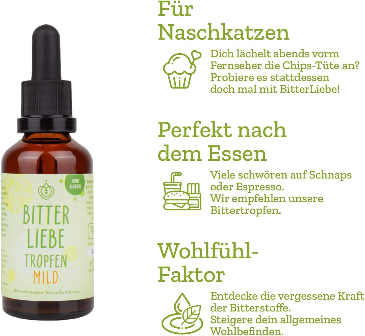 Detalle de BitterLiebe Bittertropfen ohne Alkohol – vegan, made in Germany, inspiriert von Hildegard von Bingen