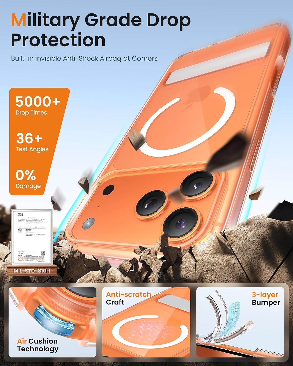 Detalle de BXYJY iPhone 17 Pro Max Magnetic Case (Clear) with Built-In Stand & MagSafe Charging Compatibility