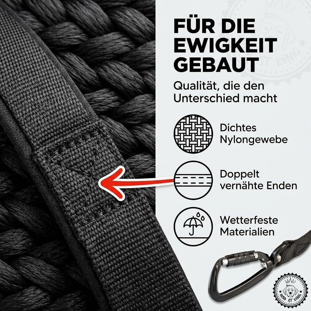 Thumbnail 3 de HUND IST KÖNIG Schleppleine 15 m für Hunde bis 12–70 kg – robuste Laufleine mit Griffpolster & Sicherheitskarabiner