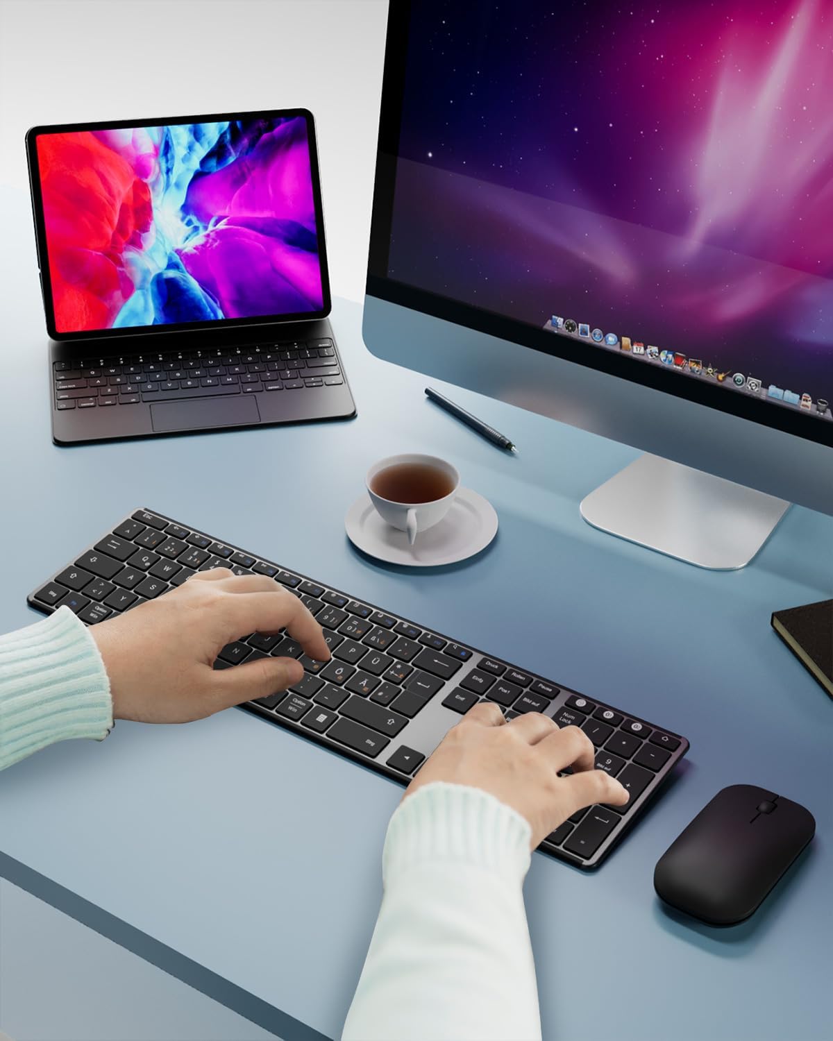 Thumbnail 6 de seenda SKM64-3 Bluetooth-Tastatur mit Maus-Set (kabellos) – 3 Geräte, QWERTZ, grau