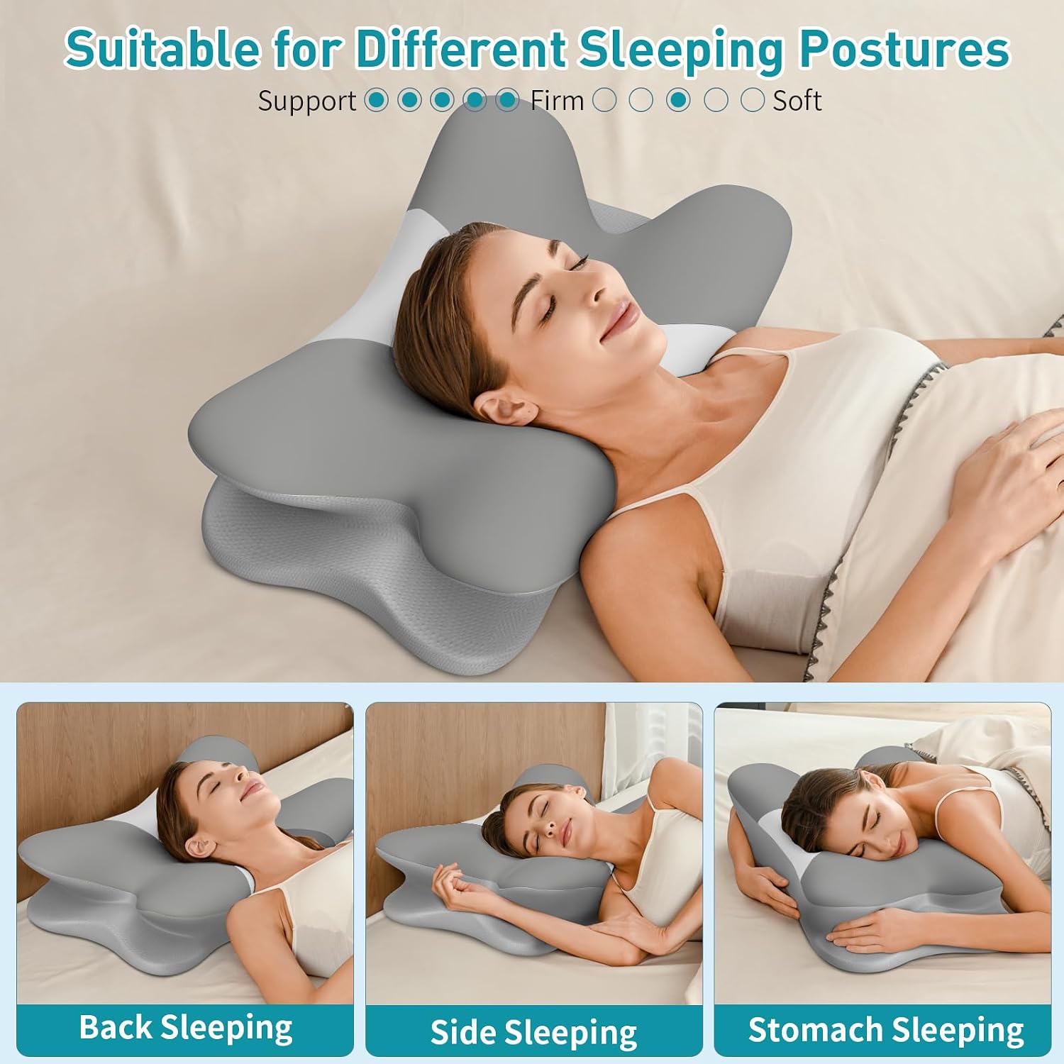 Thumbnail 6 de Besyodo Cervical Pillow for Neck Pain Relief — Ergonomic Memory Foam Contour Pillow (Grey/White)
