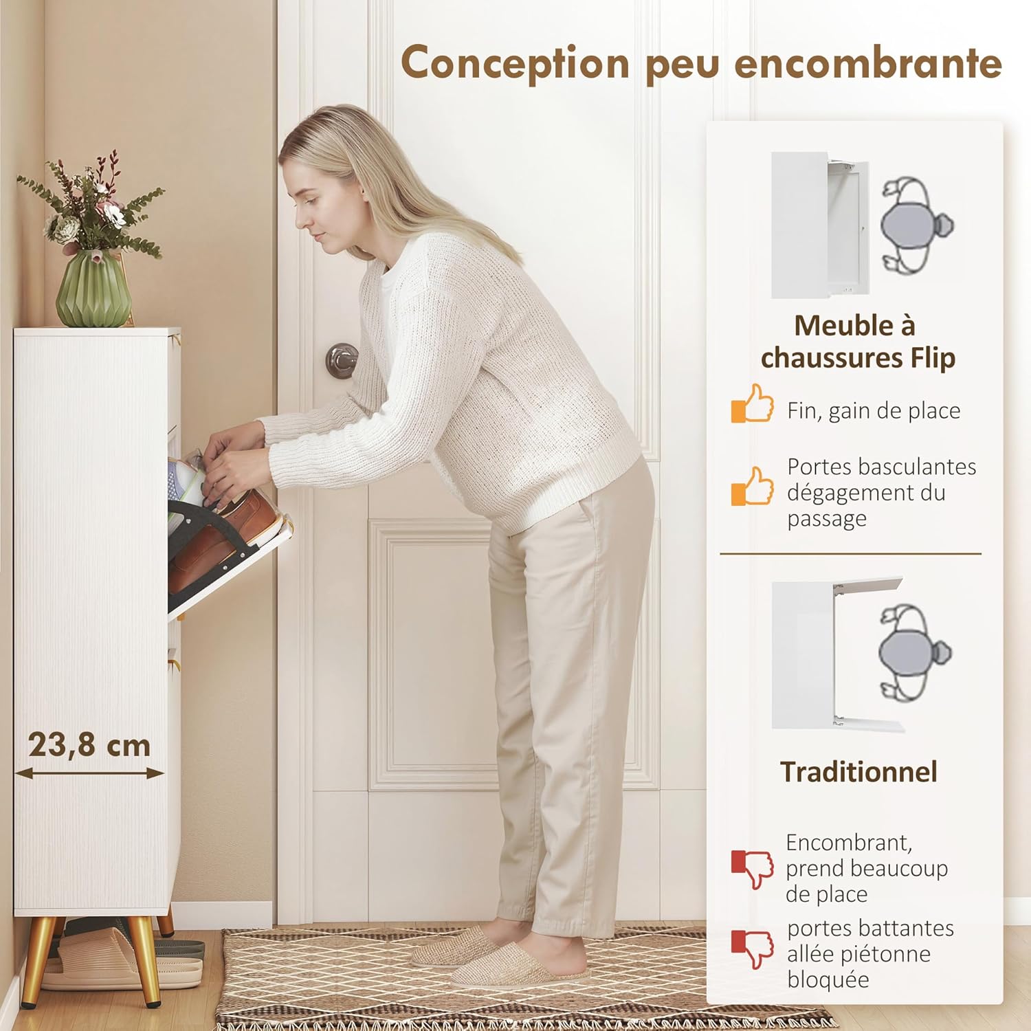 Thumbnail 3 de HOMCOM Meuble à Chaussures 12 Paires – Armoire étroite blanche
