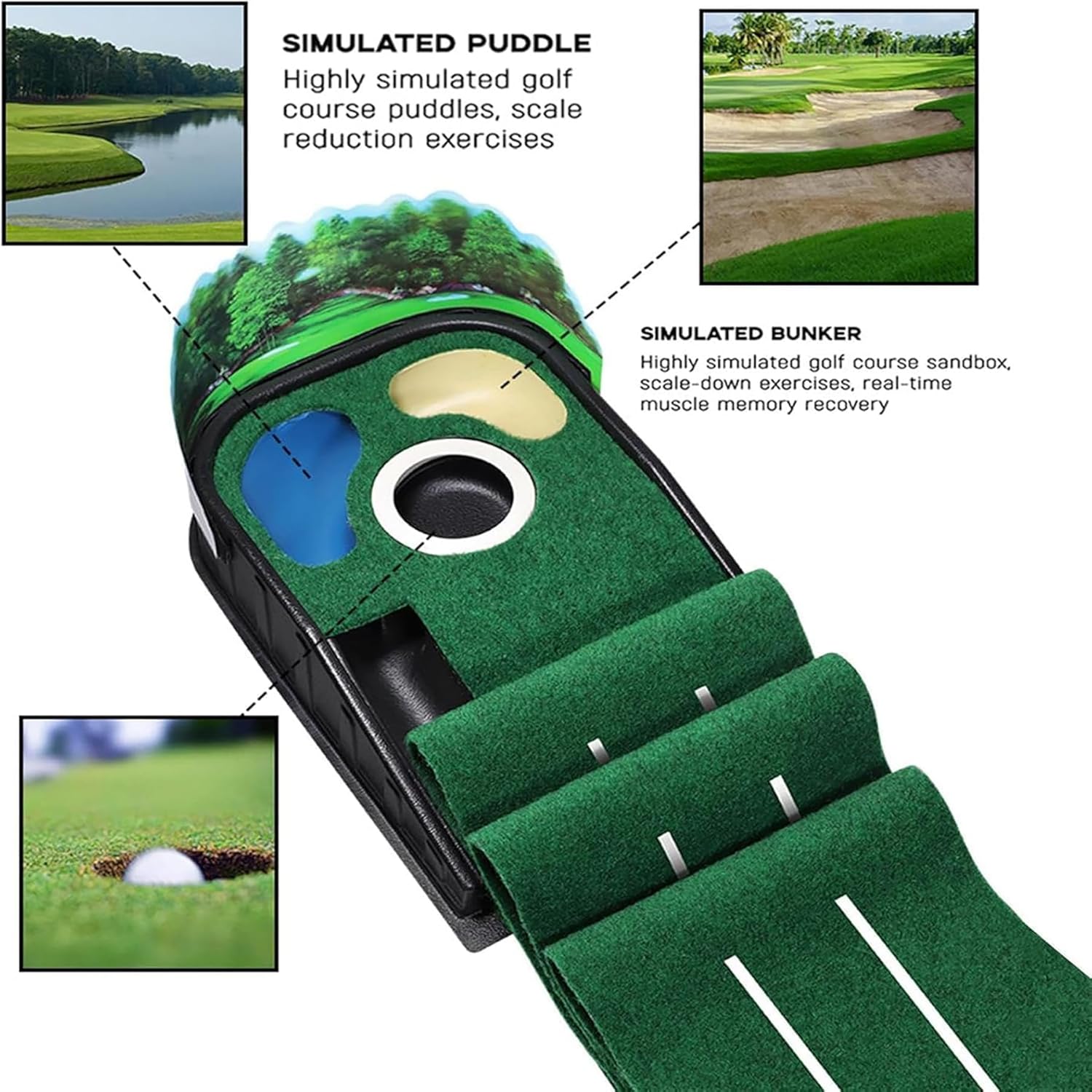 Thumbnail 2 de Surbootime golf putting trainer with automatic ball return and 3-hole putting green
