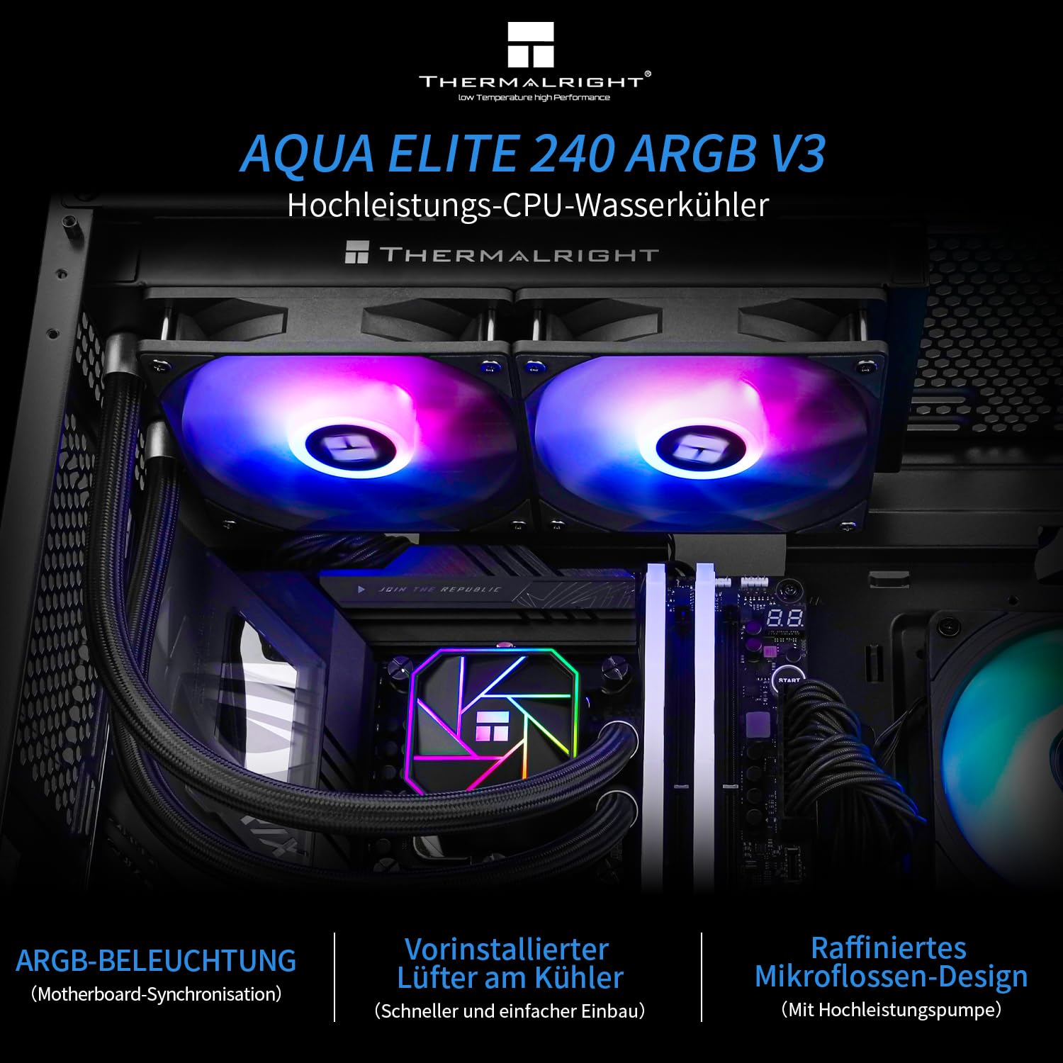 Thumbnail 1 de Thermalright AQUA ELITE 240 V3 – 240-mm AIO Flüssig-CPU-Kühler mit 2×120-mm PWM-Lüftern für AMD AM4/AM5 & Intel LGA