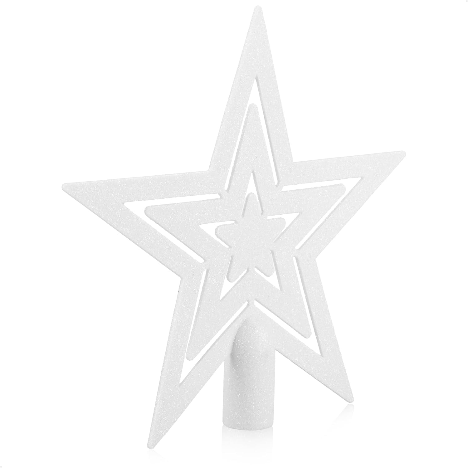 Detalle 2 de COM-FOUR® Étoile à Paillettes pour Sapin de Noël – 20 cm, blanc incassable