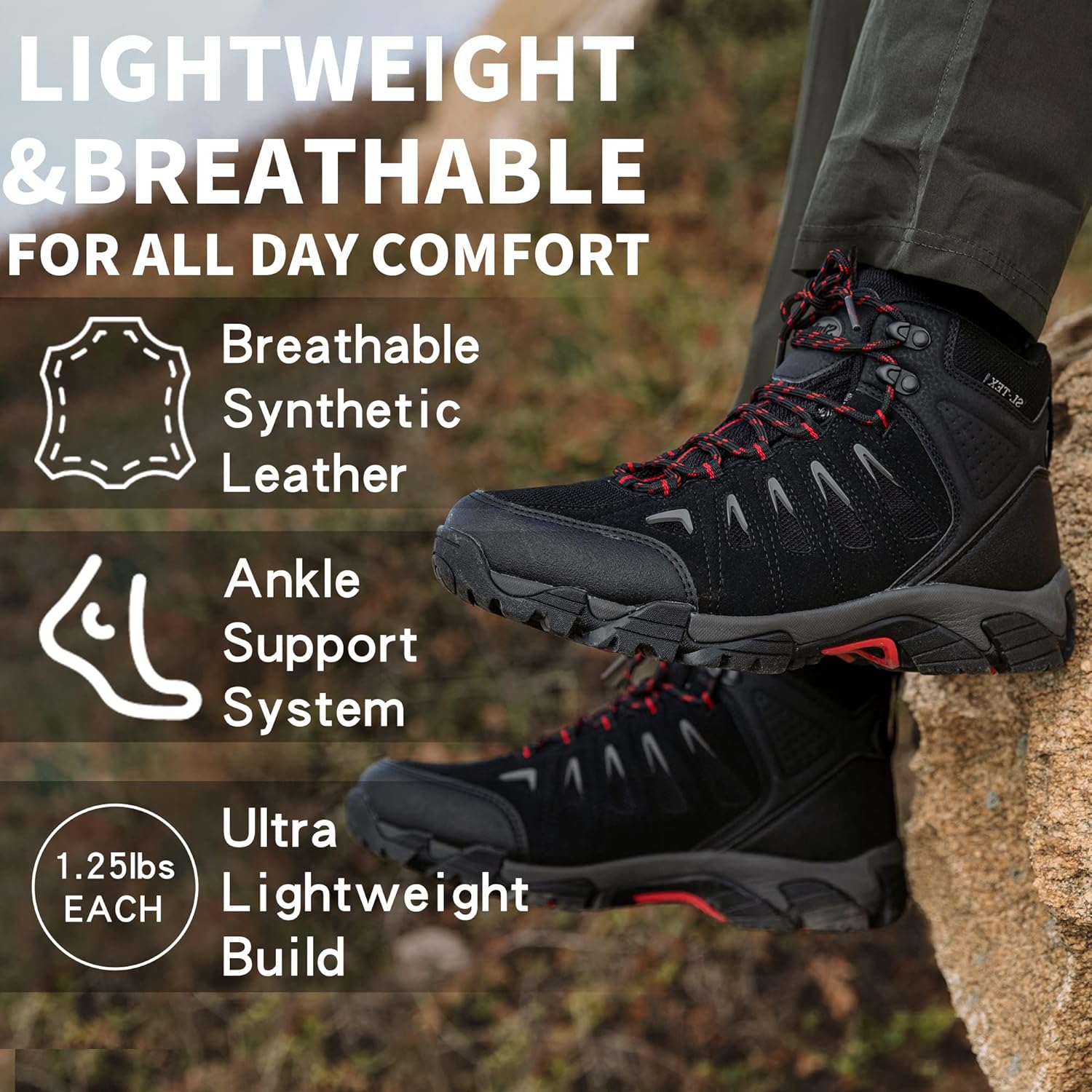 Thumbnail 6 de SHULOOK Men’s Waterproof Hiking Boots with SL-TEX Membrane, Non-Slip Mid-Top Traction