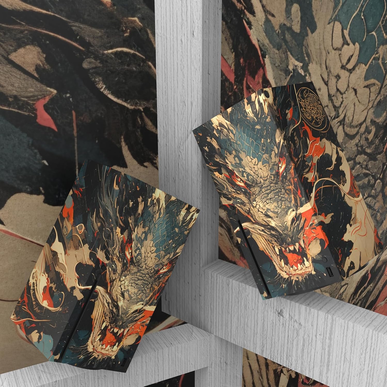 Detalle de PlayVital Dragon's Fury Vinyl Skins for Xbox Series X: Protective, Customisable Wraps for Console and Controller