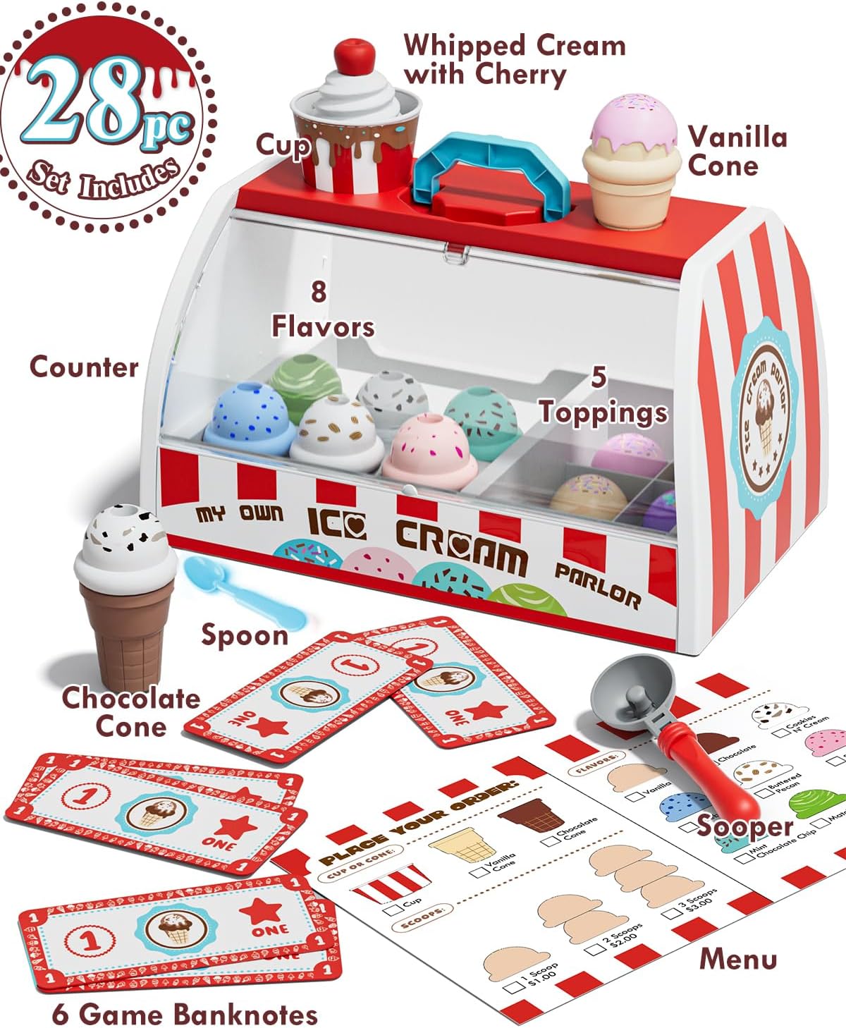 Detalle de Lehoo Castle Ice Cream Toys for Kids – All-in-One Ice Cream Counter Set (Red) for 3+