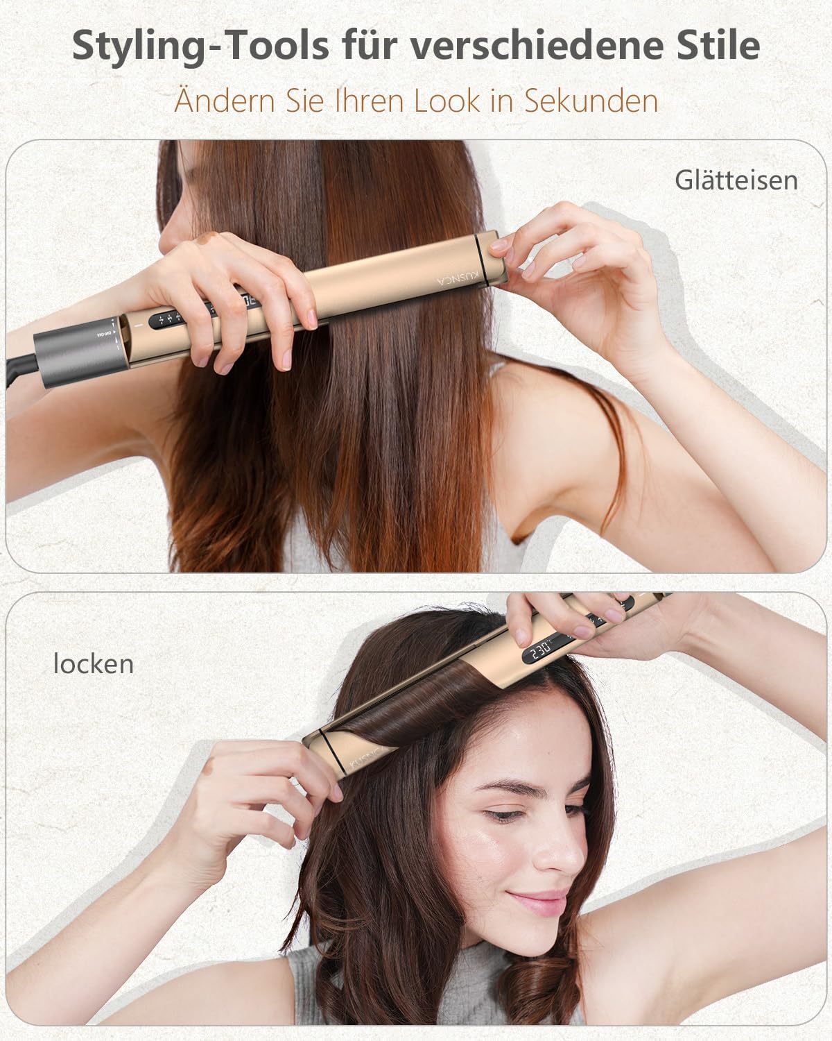 Thumbnail 1 de KUSNCA Ionen Glätteisen 2-in-1 (110–230 °C) zum Glätten und Locken mit LCD