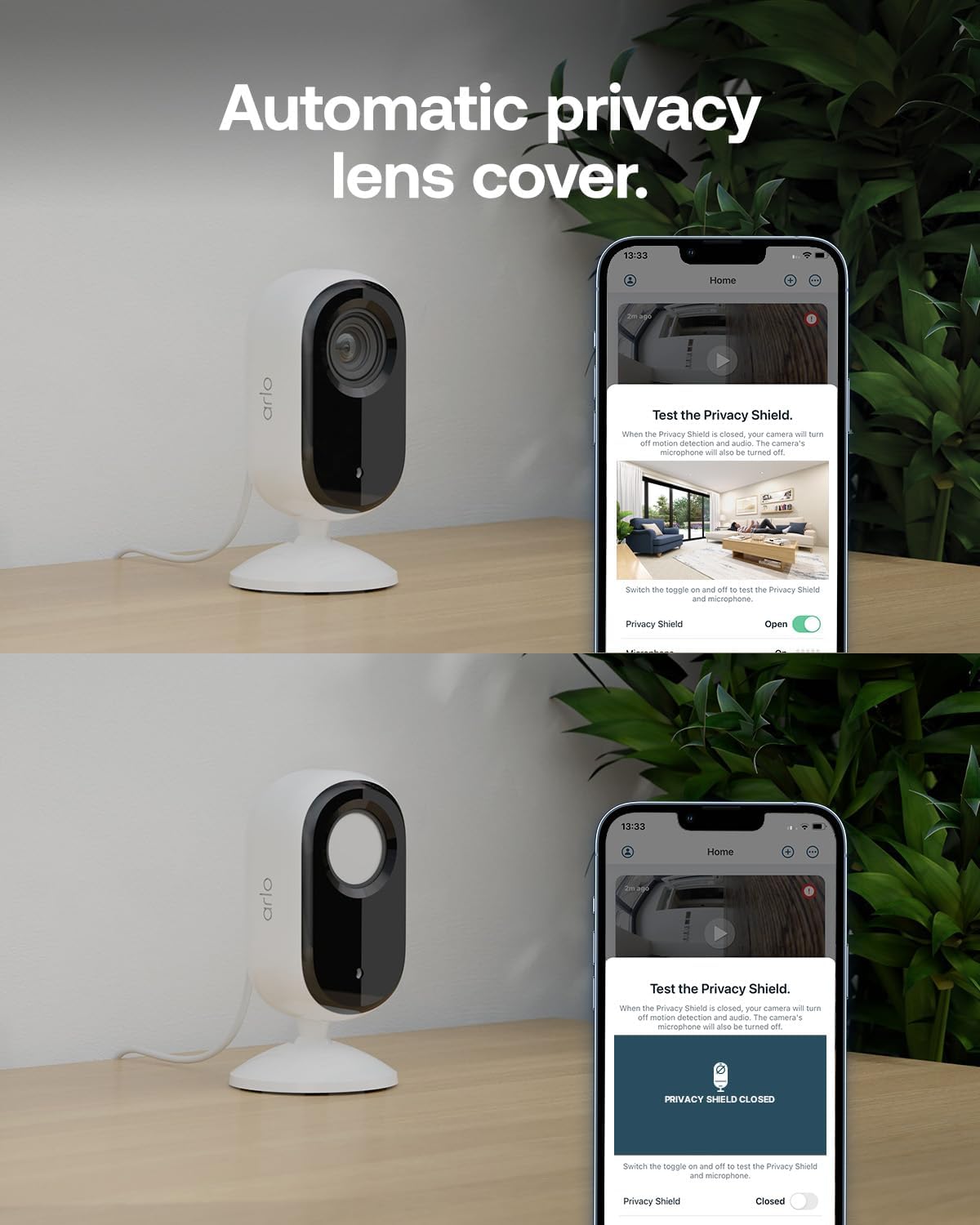 Detalle 2 de Arlo Essential 3 HD Indoor Wired Security Camera (2-pack) with Auto Privacy Lens Cover, Night Vision & Smart Siren