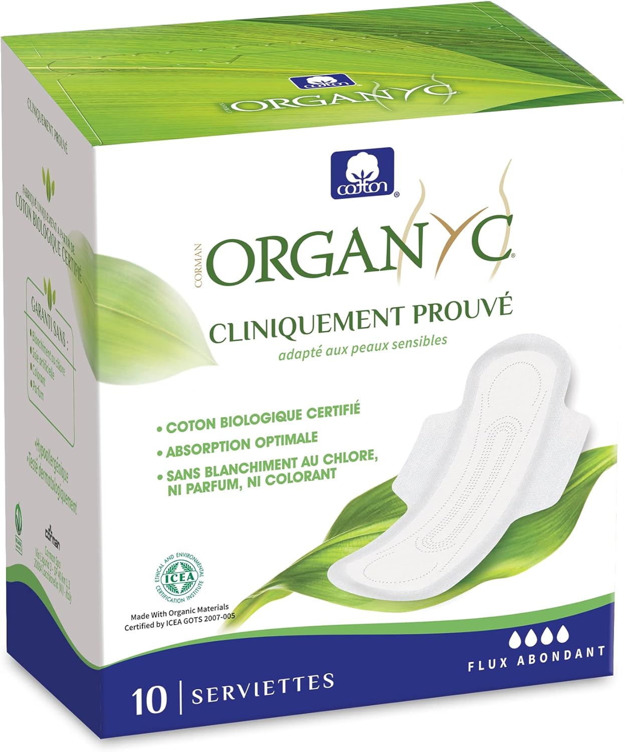 Detalle 2 de Organyc Serviettes Hygieniques Nuit avec Ailettes 100% Coton Bio Certifié — 40 unités