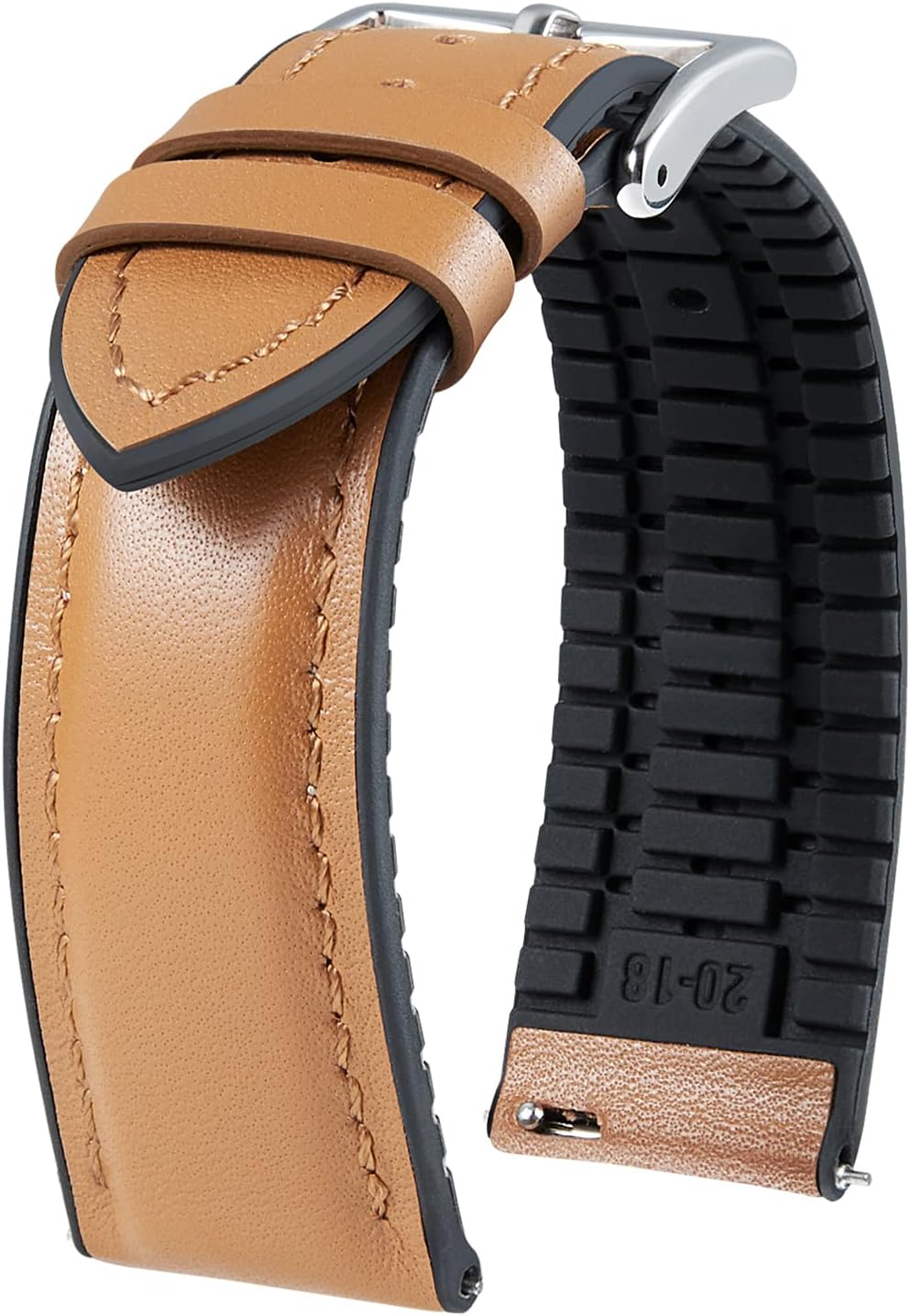 Thumbnail 6 de BINLUN Leder-Silikon Hybrid-Uhrenarmband 14–22 mm mit Schnellverschluss – 6 Farben (Weiß) und silberner Schließe