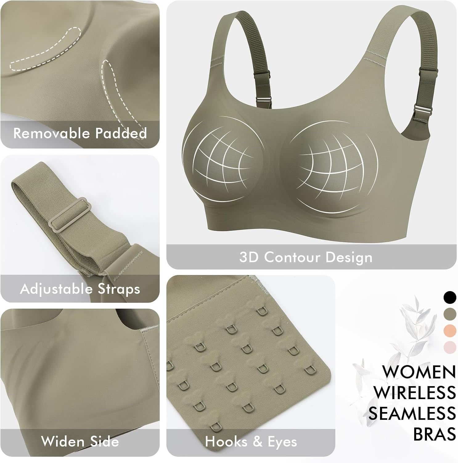 Detalle de Ganado WNBR001 Wireless Seamless Bra, Padded Full Coverage, Adjustable Straps