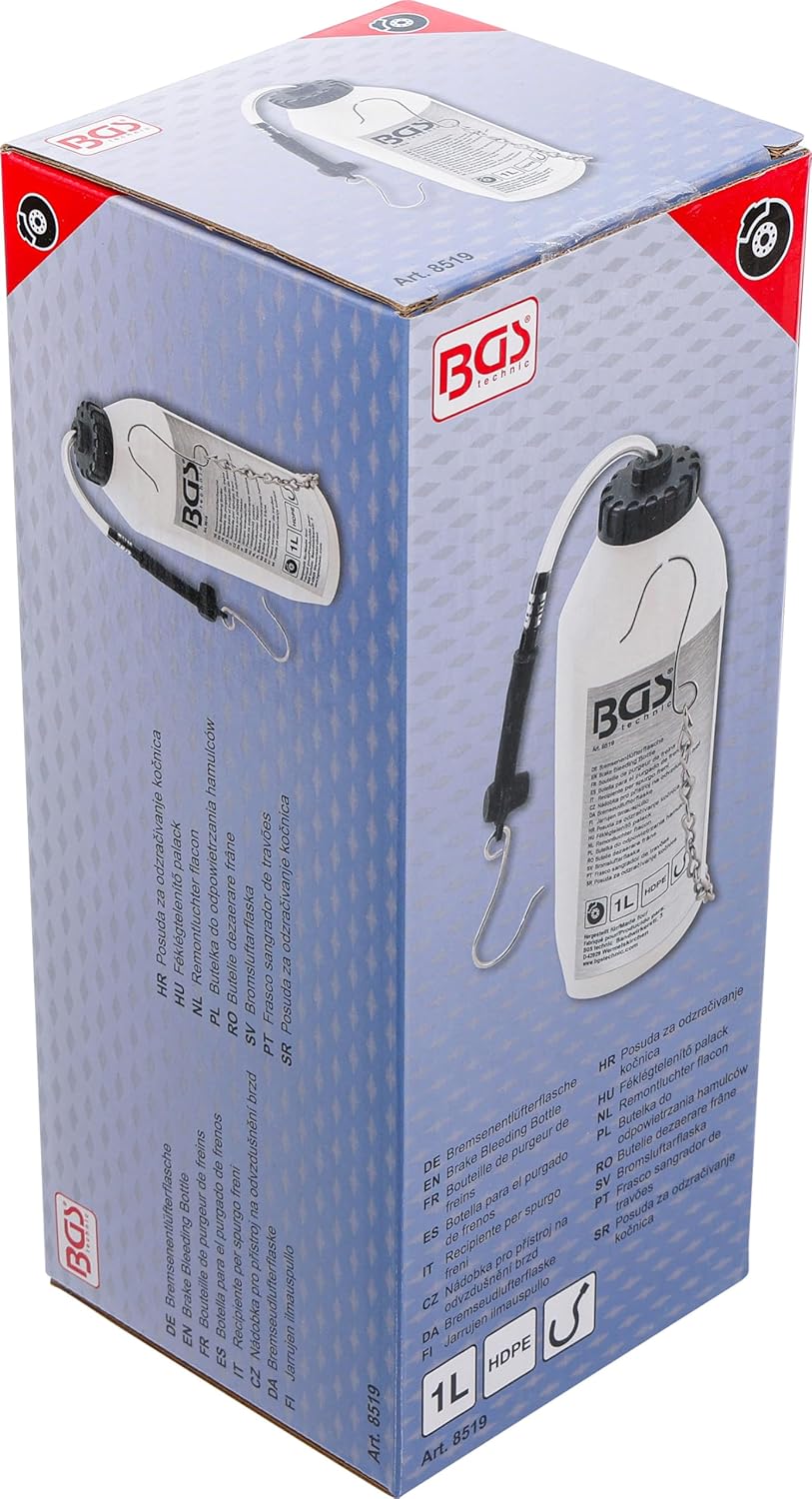 Detalle 2 de BGS 8519 Recipiente per spurgo freni | Bottiglia in plastica 1 L con catena e gancio